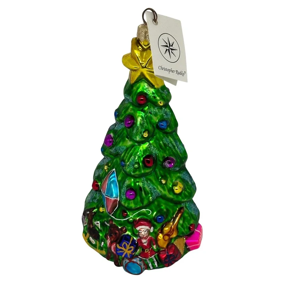 Christopher Radko Ornament Christmas Tree Green Mouth Blown Glass Hand‎ Painted